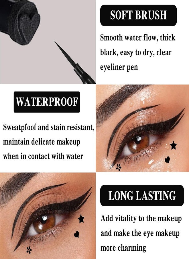 PERVALA 5Pcs Liquid Winged Eyeliner Stamp Pen Set, Dual-Ended Liquid Eyeliner for Perfect Wing Cat Eyes, Waterproof Smudge-Proof Stamp for All Eye Shapes (Star,Heart,Flower,Butterfly,Triangle) - Image 4